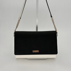 Kate Spade Carson Black White Colorblock Chain Flap Crossbody Convertible Clutch